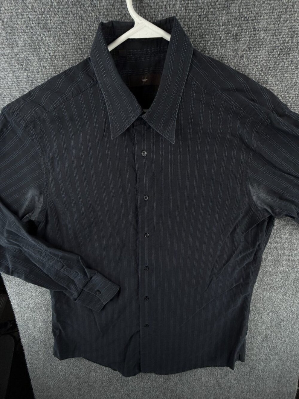 Ermenegildo Zegna Dark Blue Dotted Striped Long Sleeve Button Up Shirt Size XL *
